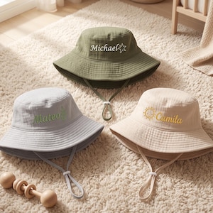 Gorro tipo cubo personalizado con monograma para bebé niña, sombrero de sol bordado para niña, sombrero de sol personalizado para niños para la piscina o la playa, regalo estético para recién nacidos