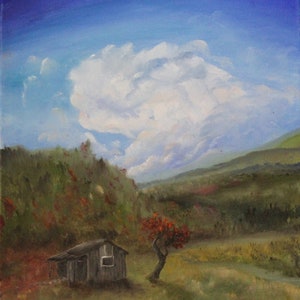 Original Landscape Oil Painting: Ominous Clouds over the Cabin, 20&quot;x16&quot; by Sett Balise