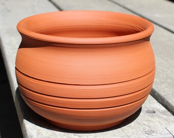 Handmade Round Terra Cotta / Redware Bonsai, Cactus or Rosemary Planter Pot
