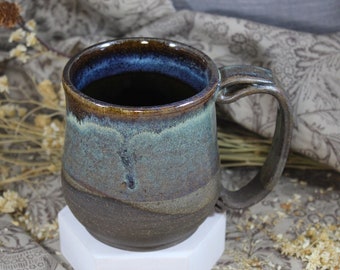 Handmade Ceramic Coffee Cup 12 oz Mug: Jade Nebula