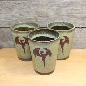 Handmade Ceramic Tumbler Cup: Green Dragon Flight