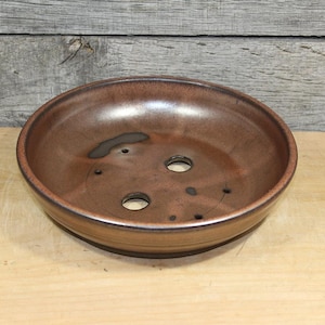 Copper Red Dark Stoneware Bonsai Jade Succulent Low Profile Tray Style Planter