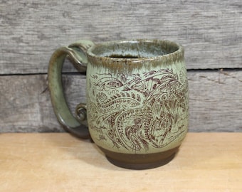 Handmade Ceramic 18 oz. Dragon and Ocean Mug