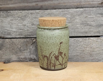 Marsh Plants Engraved Potion Bottle Corked Ceramic Vial