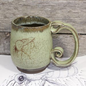 Handmade Ceramic 20 oz. Ceramic Mug Engraved with Bumble Bee