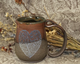 Handmade Ceramic Copper Red Glaze Tree Heart Valentine Mug