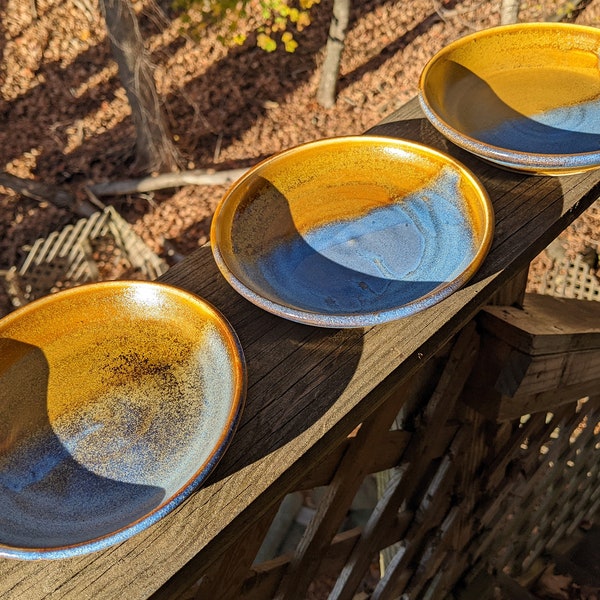 Set of 3 Handmade Small Blue & Gold Tapas Plates