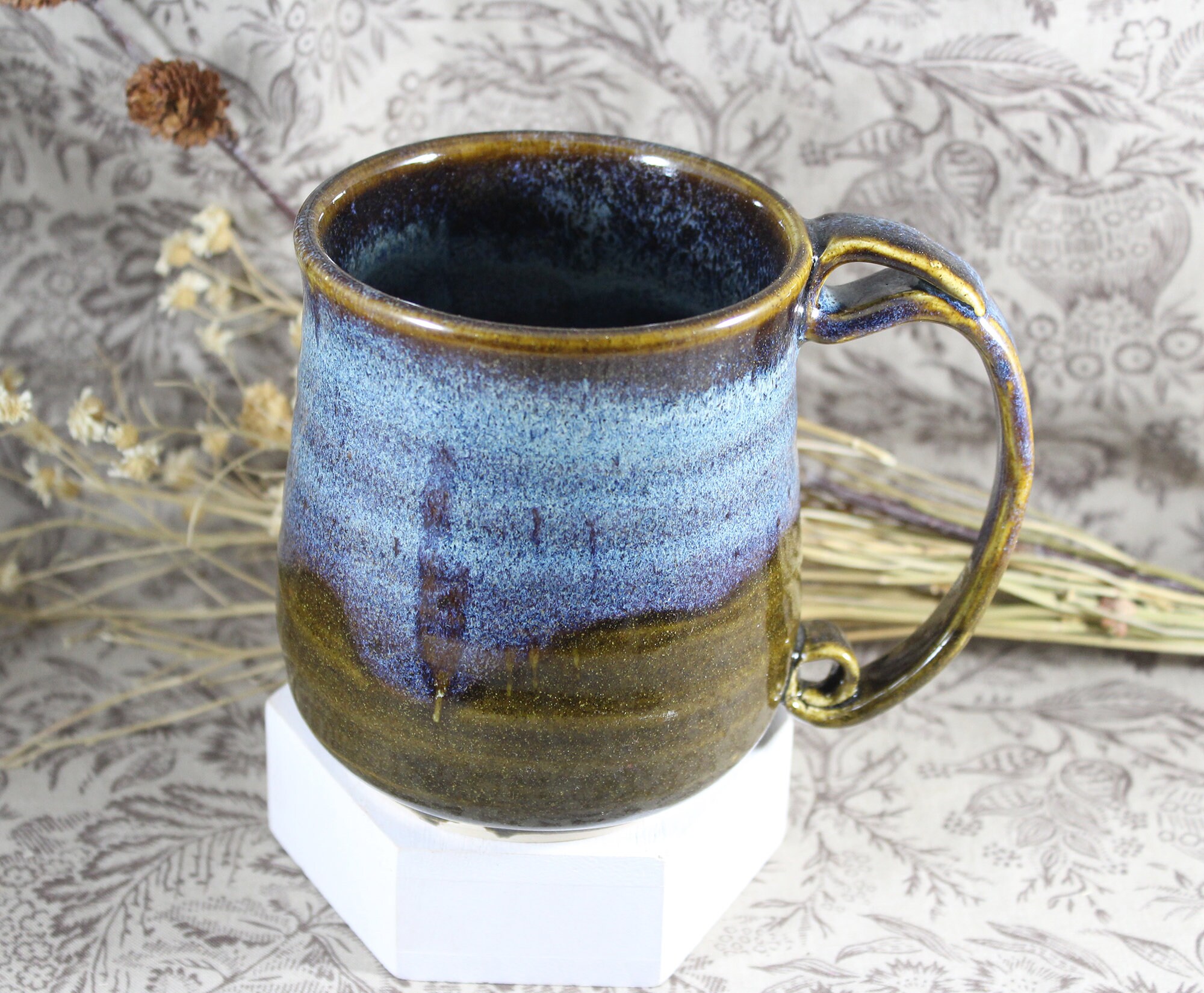 No Handle 1 Two Tone Blue Mug Cup Rustic Nkuku Dakara Glazed Clay Ceramic 