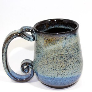 14 oz. Handmade Black Stoneware with Blue Glaze Ceramic Mug