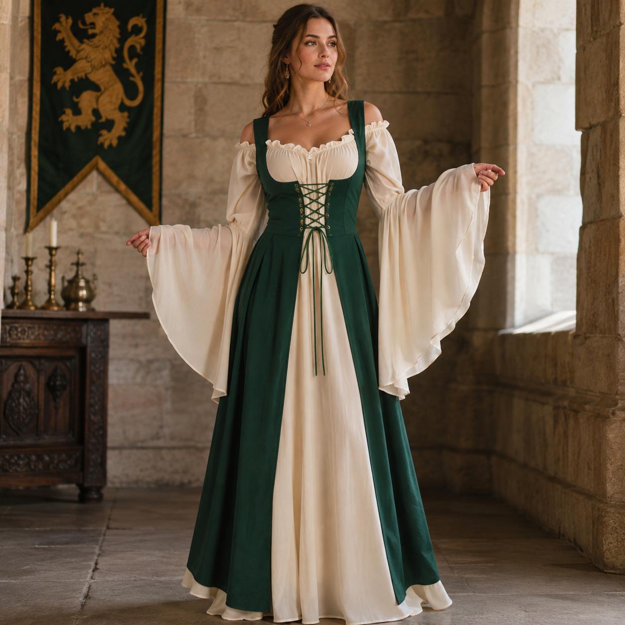cream medieval dress Mizzen+Main Men's Leeward Dress Size:mom M Style SKU: F-DRS-CLS-COL-SL White dress ruffle long sleeves