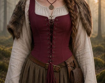 Corsetto rinascimentale bordeaux, corpetto da pirata gotico, costume cosplay vittoriano