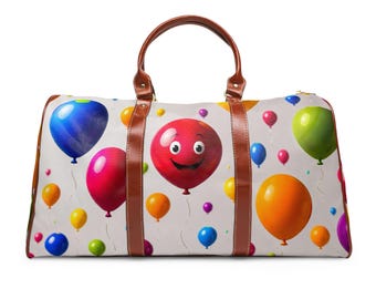 Smiling Balloon Pattern Waterproof Travel Bag | Colorful Party Balloons Duffle