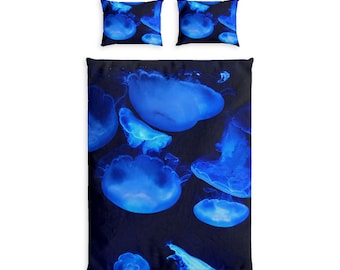 Blue Jellyfish Duvet Cover Cotton Bed Set | Ocean Marine Bedding Twin