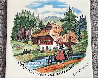 Salvamanteles o azulejo de pared Wessel vintage con motivos de la Selva Negra de Alemania.