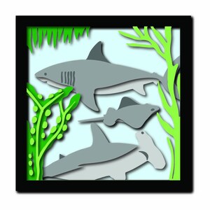 Shark shadow box SVG, PNG, EPS, fil för Cricut, Silhouette och laserskärare.