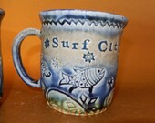 Surf City MUG ~ poisson étoiles Swirls Beach house Summer time ~ café ~ thé ~ soupe Cup ~ cadeau LBI vacances
