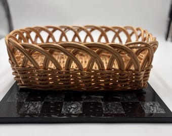 Vintage Wicker Basket | Handwoven Rattan Basket | Rustic Farmhouse Home Decor | Decorative Storage Basket | Boho Basket