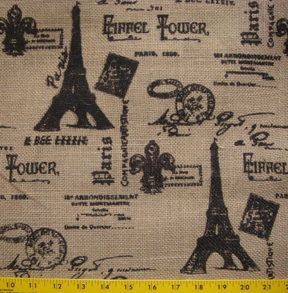 Printed Burlap Paris Eiffel Tower fabric by the yard | Etsy