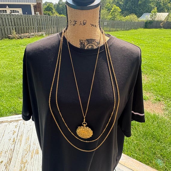 Vtg Goldette Vanity Mirror Lockett Gold Tone Triple Strand Layered Bird Necklace