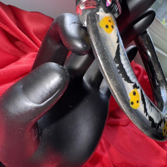 VTG Wood Cat Bangle Bracelet Africa Hand Carved Painted Artisan Made Boho MCM View 3