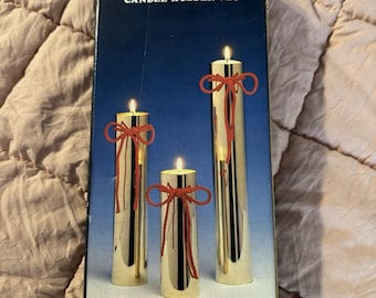Set of 3 Brass Cylinder Tapered Candle Tea Lite Candle Holders Christmas MCM