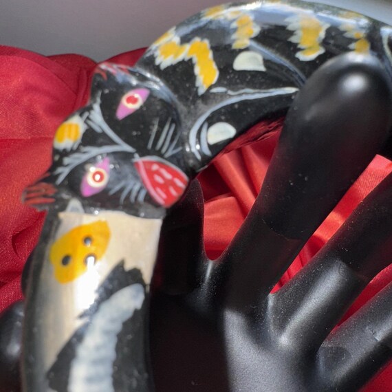 VTG Wood Cat Bangle Bracelet Africa Hand Carved Painted Artisan Made Boho MCM View 2
