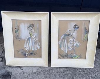 Vtg MCM Rare Cydney Grossman Drawing Ballet Dancer Performer 1950 Set Of 2