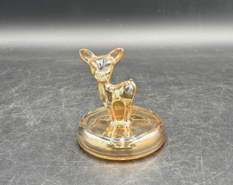 Vtg Jeanette Marigold Carnival Glass Deer Fawn Powder Jar Trinket *Lid Only*
