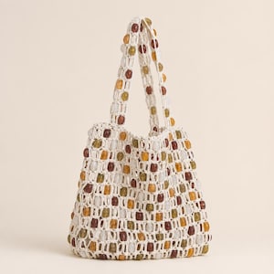 Beaded Shoulder Bag, Woven Handles, Boho Summer Handbag, Artisan Tote