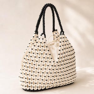 Woven Wood Bead Shoulder Bag, Boho Beach Tote, Natural Wood Handbag