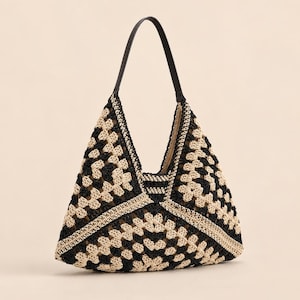 Woven Straw Shoulder Bag, Boho Crochet Tote, Summer Beach Carryall image 1