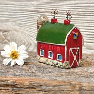 Tiered Tray Country decor, Whimsical Folk Art , Handmade Pottery, Tiny Barn,
