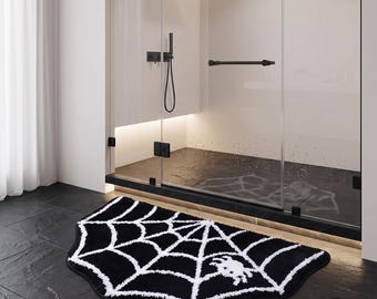 Tappetino da bagno a ragnatela, tappeto gotico trapuntato, decorazione spettrale per la casa a tema Halloween