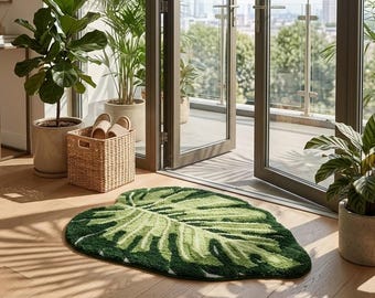 Tappeto con foglie di Monstera, tappeto botanico tropicale, decorazione per pavimenti ispirata alla natura
