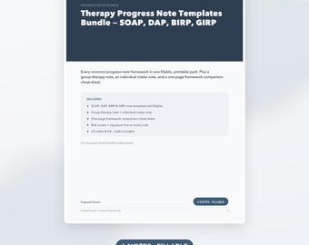 Pacchetto di modelli per note di progresso terapeutico, note cliniche compilabili SOAP DAP BIRP Grip per terapisti, consulenti e assistenti sociali in formato PDF