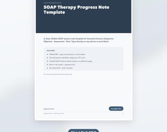 Invulbare sjabloon voor voortgangsnota voor SOAP-therapie (digitale download)