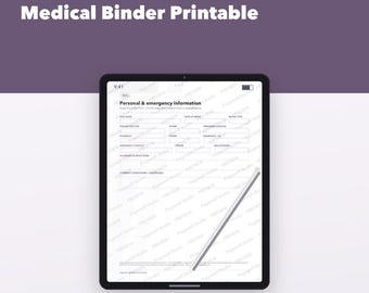 Raccoglitore medico stampabile, diario degli appuntamenti con elenco dei farmaci e anamnesi, organizzatore sanitario per assistenti familiari, PDF compilabile