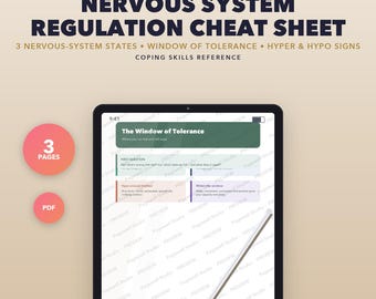 Nervous System Regulation Cheat Sheet, Polyvagal and Window of Tolerance Reference Poster, Grounding Tool, Therapist PDF