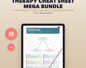 Therapy Cheat Sheet Mega Bundle, Cbt, DBT, Act and Coping Skills Reference Guides, Counseling Toolkit, Therapist PDF