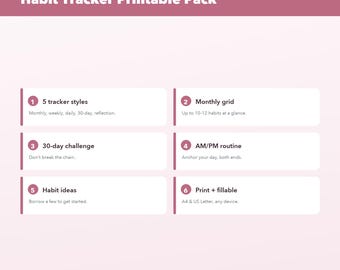 Afdrukbaar pakket gewoontetracker, maandelijks wekelijks dagelijkse routine checklist (digitale download)