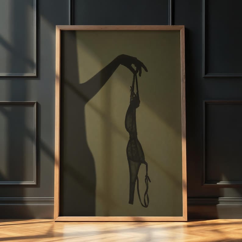 Dusty Olive Dark Feminine Wall Art, Noir Lingerie Shadow Print image 3