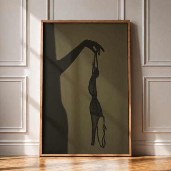 Dusty Olive Dark Feminine Wall Art, Noir Lingerie Shadow Print