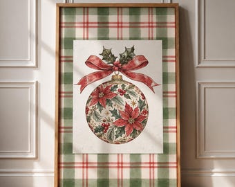 Decorazione natalizia ad acquerello con stampa a quadri / Decorazione murale vintage per le feste