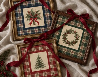 Set di stampe natalizie a quadri da parete / 3 stampe in stile rustico / Set di decorazioni natalizie