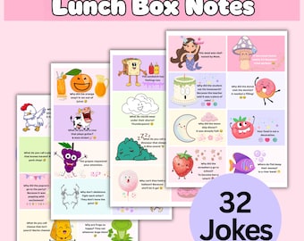 Printbare moppen voor in de lunchbox van kinderen | 32 grappige briefjes (digitale download)