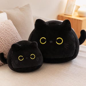 Svart katt plyschleksak kawaii katt plysch mjuk gosedjur katt kudde söt gotisk rumsdekor present till kattälskare barn och vuxna