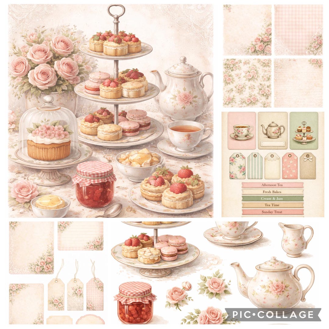 Vintage Tea Party Junk Journal Kit | Floral Ephemera (digital Download ...