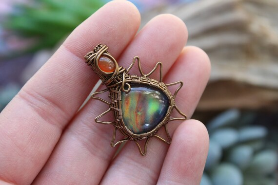 Wire Wrapped Aurora Opal and Carnelian 