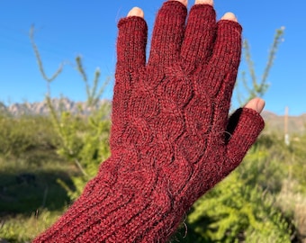 Alpaca yarn gloves.Hand Knitted Mittens, Gloves, Size M, Warm and cozy. Ready to Ship. Light burgundy, red wine color Gloves for women