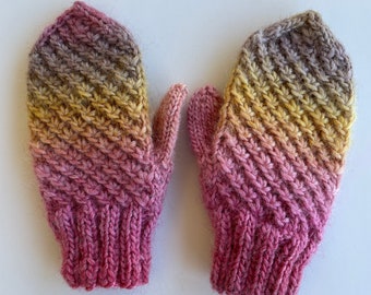 Hand knit Alpaca wool mittens with thumb for 6-18 months old. Ready to ship. Wool mittens for baby toddler kids.